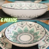 Conjunto De 06 Pratos Fundos Coup Serene 21cm Preto E Verde Oxford
