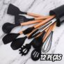Kit 12 Utensílios De Cozinha Em Silicone E Cabo De Madeira